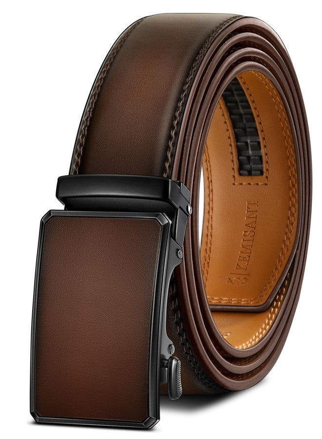 KEMISANT Men Belt Ratchet Click Belt Genuine Leather Adjustable For Men Golf Dress Casual Jeans 1 3/8-Cut For Fit(Deep Brown,32"-38" Waist Adjustable) - Image 1